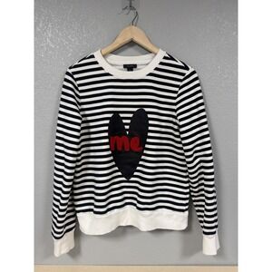 Halogen Black White Stripe Heart Me Sweatshirt Pullover Womens Medium